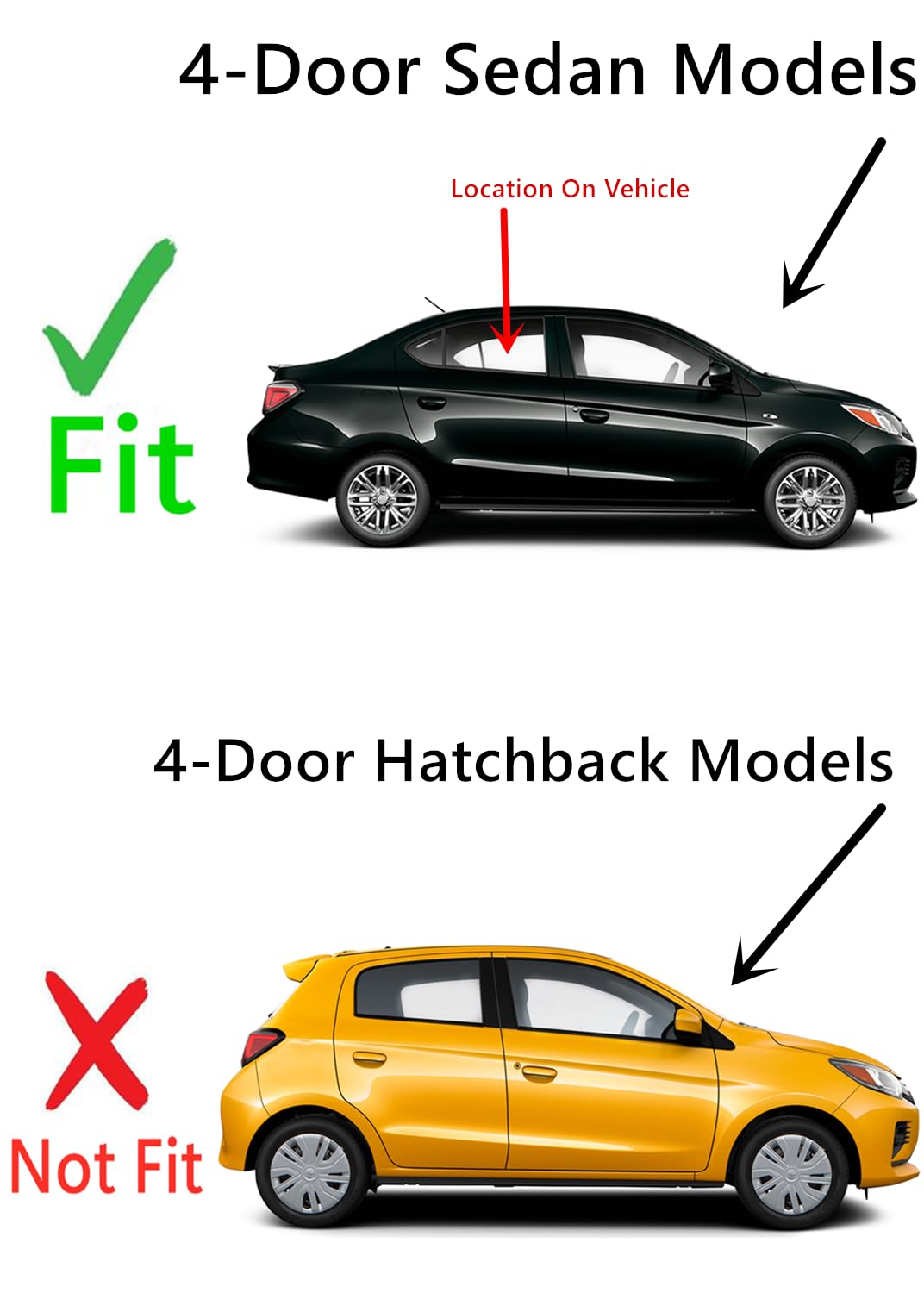 Passenger Right Side Rear Door Window Door Glass Compatible with Mitsubishi Mirage G4 4 Door Sedan 2017-2024 Models