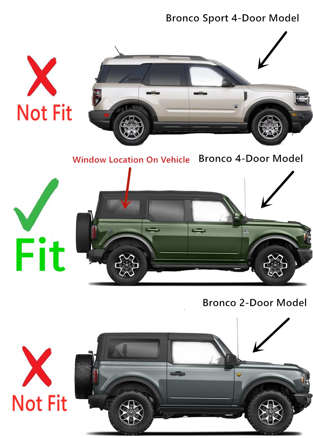 Tempered Privacy Passenger Right Side Quarter Window Quarter Glass Compatible with Ford Bronco 2021-2025 4 Door Models