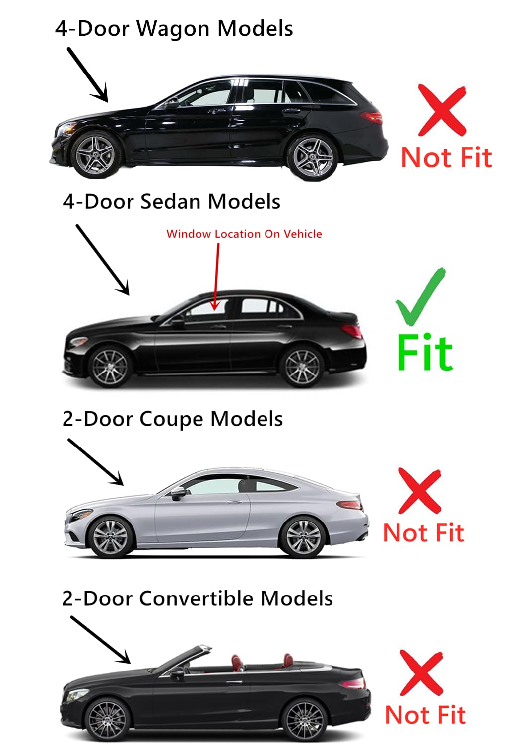 4MM Tempered Driver Left Side Front Door Window Door Glass Compatible with Mercedes Benz C300 C400 C43AMG C63AMG 2015-2021 4-Door Sedan Models