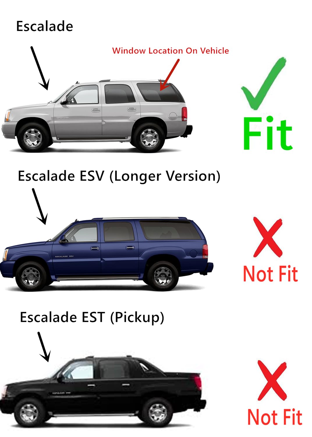 Tempered Driver Left Side Rear Quarter Window Quarter Glass Compatible with Compatible with Cadillac Escalade 2002-2006 Models (Not For Escalade ESV or EXT)