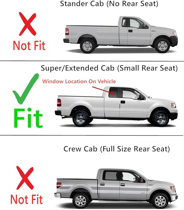Passenger Right Side Rear Access Door Quarter Window Quarter Glass Compatible with Ford F150 2 Door Super Cab 2004-2014 Models