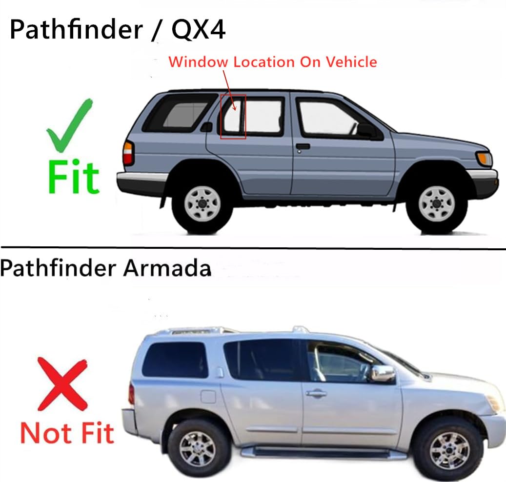 Tempered Passenger Right Side Rear Vent Window Vent Glass Compatible with Nissan Pathfinder / Infiniti QX4 1996-2004 Models Glass Only