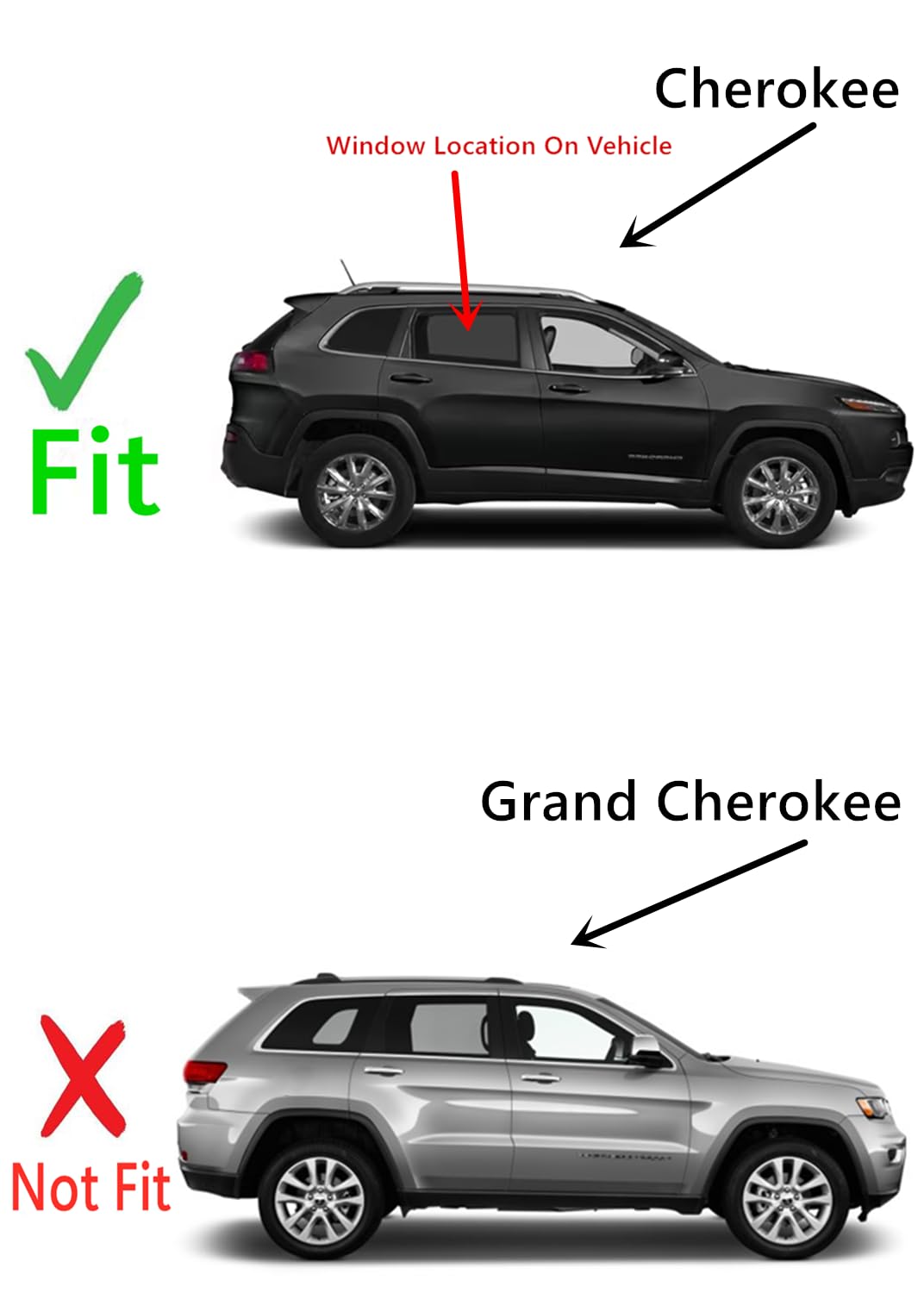 Passenger Right Side Rear Door Window Door Glass Compatible with Jeep Cherokee 2014-2023 Models (Not For Grand Cherokee)