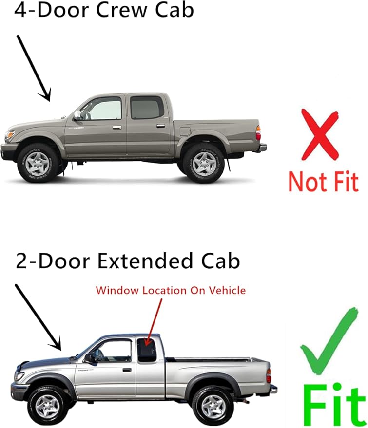 Driver Left Side Rear Quarter Window Quarter Glass Compatible with Toyota Tacoma Pickup 2 Door Extended Cab 2001-2004 Models