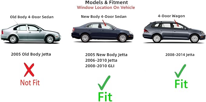 Passenger Right Side Front Door Window Door Glass Compatible with Volkswagen Jetta 2006-2010 / Jetta (New) 2005 / GLI 2008-2010 4 Door Sedan Models / Jetta 4 Door Wagon 2008-2014