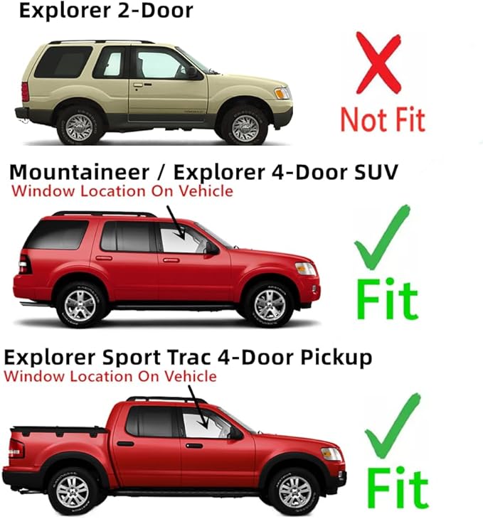 Passenger Right Side Front Door Window Door Glass Compatible with Ford Explorer/Mercury Mountaineer 2002-2010 4 Door Models/Ford Explorer Sport Trac 2007-2010 Models