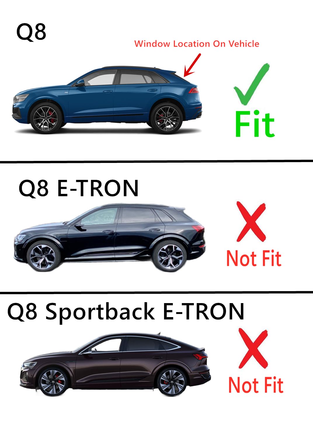 Tempered Heated Rear Tailgate Back Window Back Glass Compatible with Audi Q8 2019-2025 Models (Not For Q8 E-TRON)