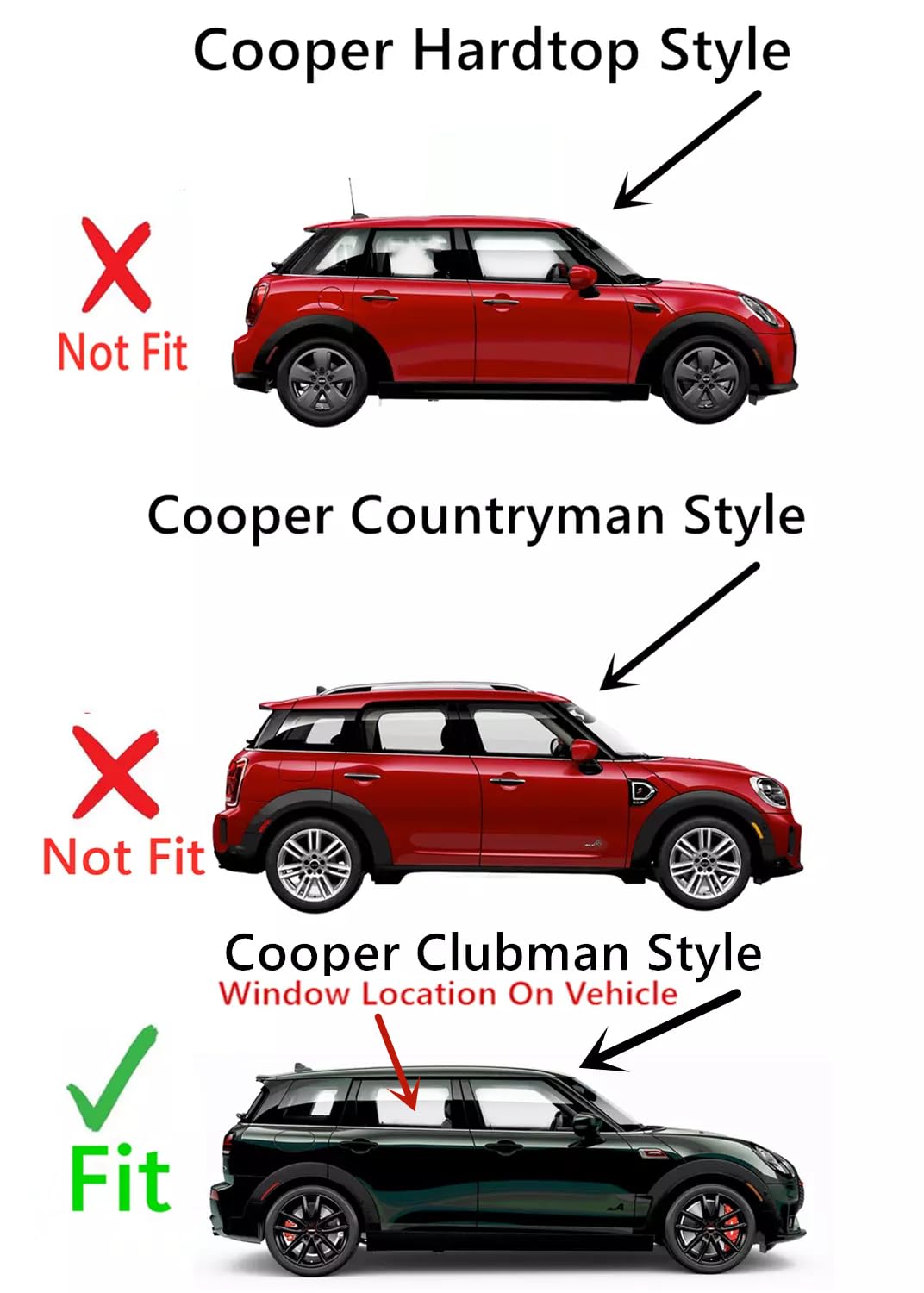 Passenger Right Side Rear Door Window Door Glass Compatible with Mini Clubman 2016-2024 Models