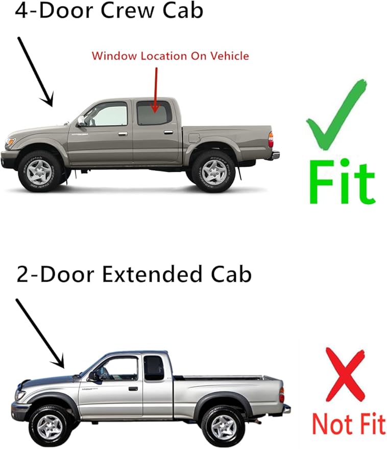 Driver Left Side Rear Door Window Door Glass Compatible with Toyota Tacoma Pickup 4 Door Crew Cab 2001-2004 Models