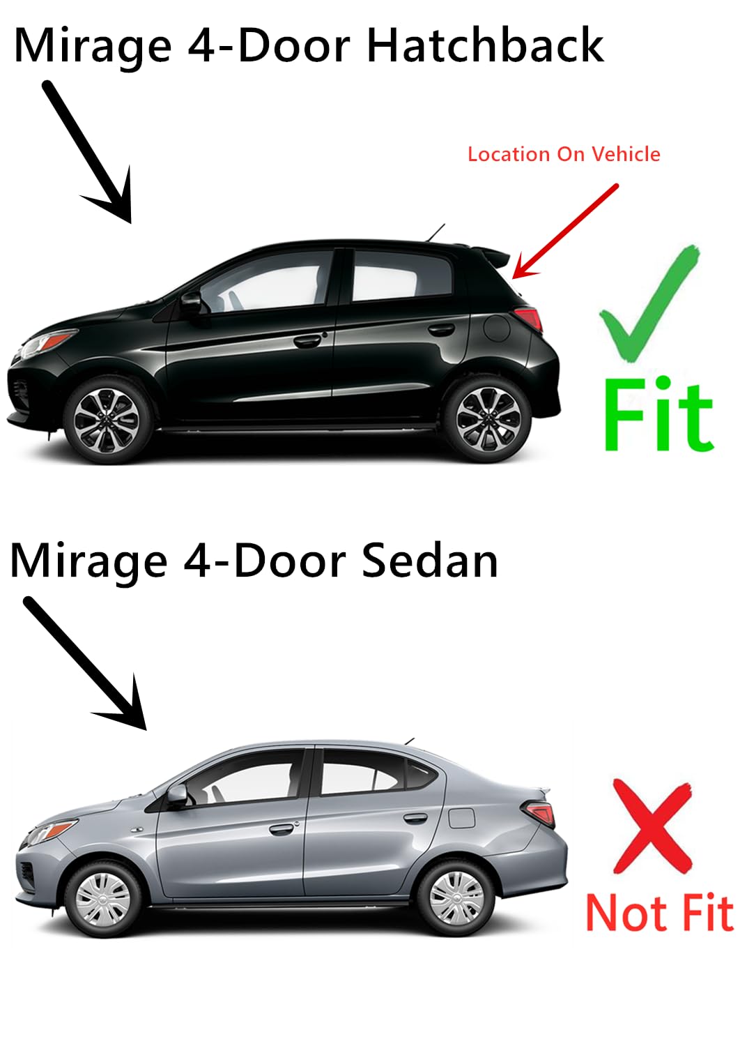 Back Tailgate Window Heated Back Glass Compatible with Mitsubishi Mirage 4 Door Hatchback 2014-2024 Models