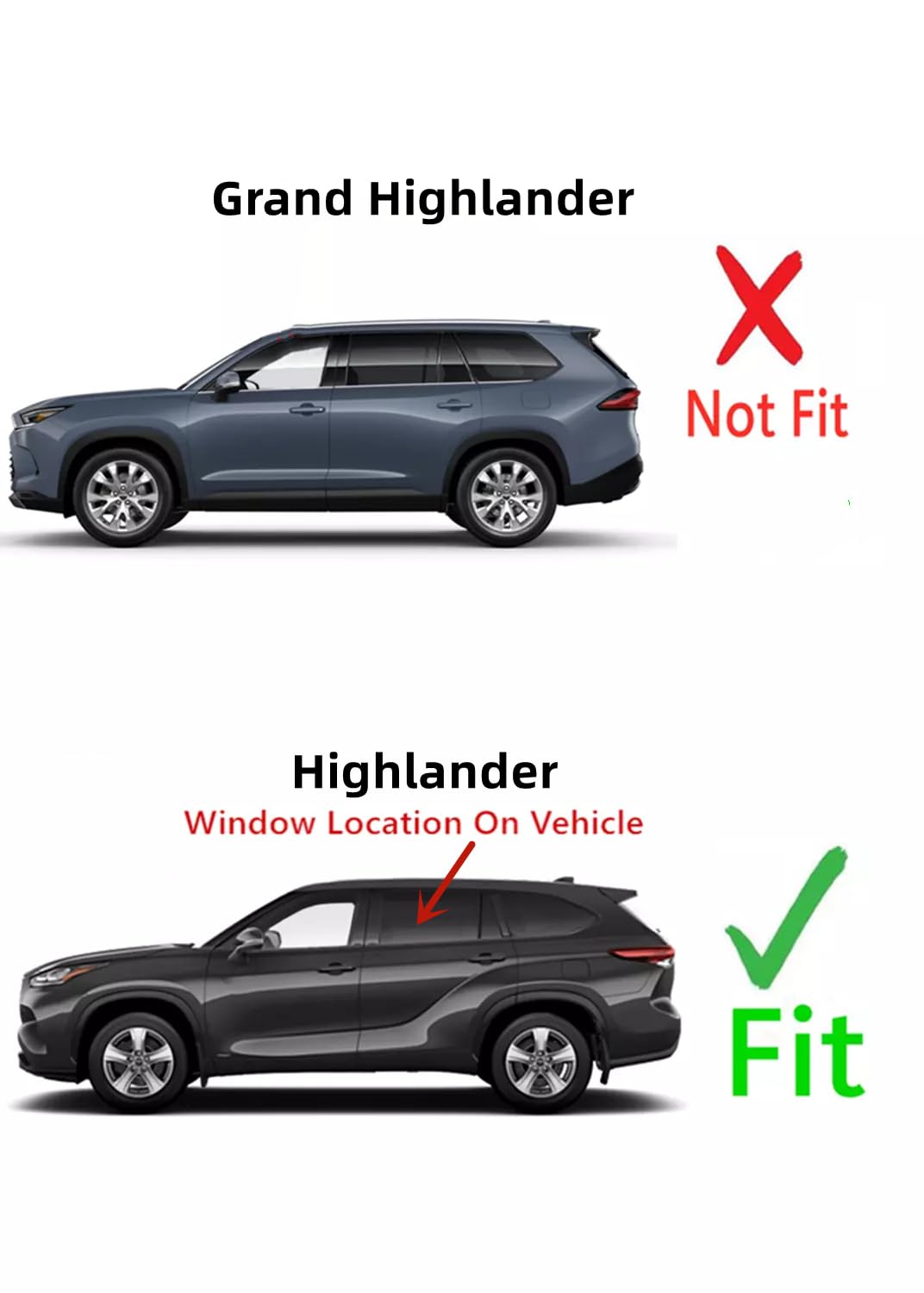 Driver Left Side Rear Door Window Door Glass Compatible with Toyota Highlander 2020-2025 Models