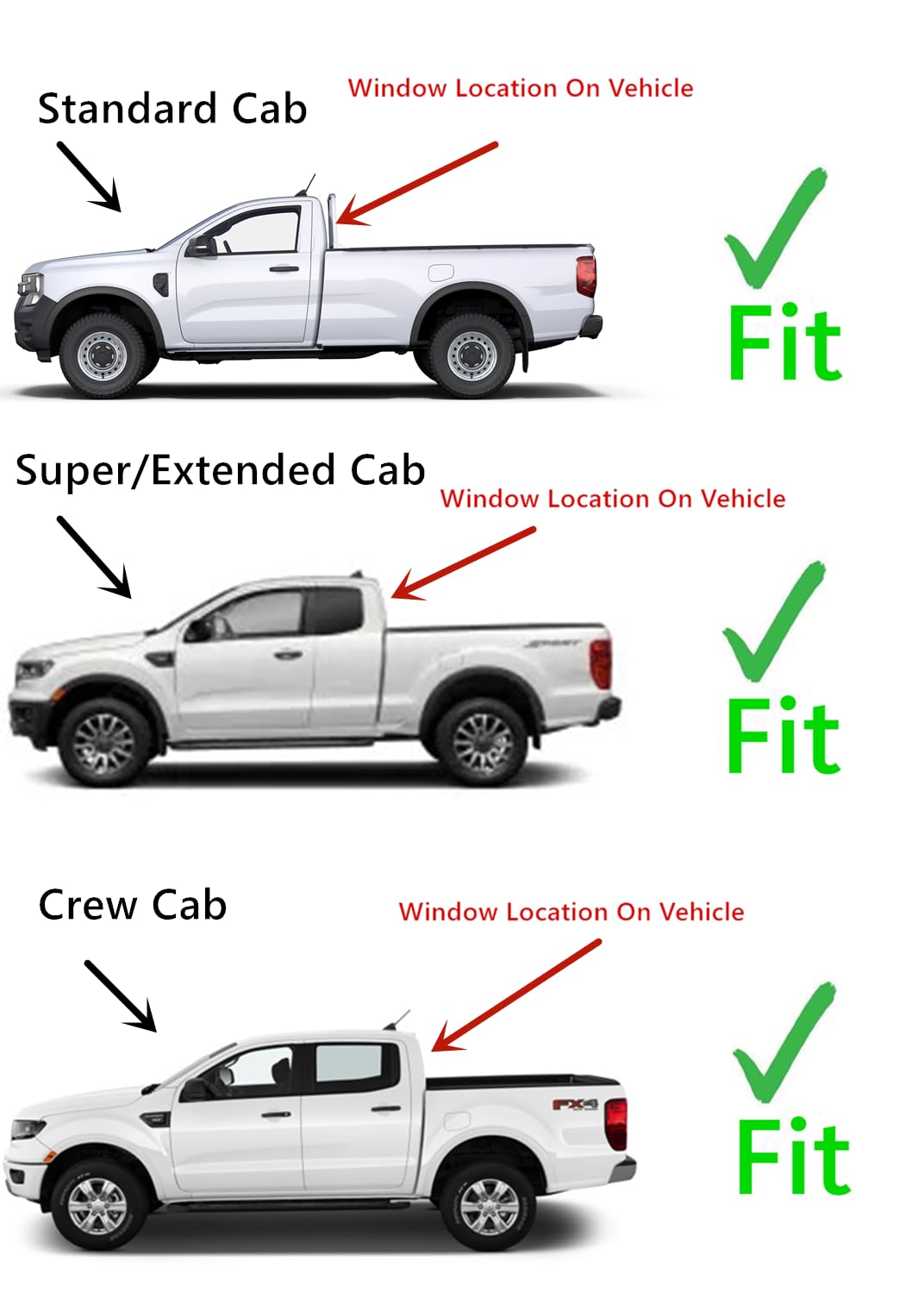 Non-Heated Tempered Clear Stationary Back Window Back Glass Compatible with Ford Ranger Pickup 2019-2023 Models