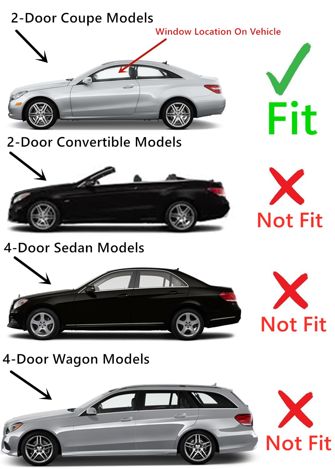 Tempered Driver Left Side Door Window Door Glass Compatible with Mercedes Benz E350 E400 E550 2-Door Coupe 2010-2017 Models