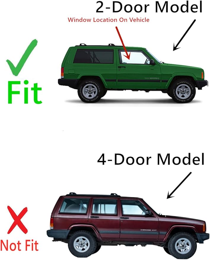 Passenger Right Side Door Window Door Glass Compatible with Jeep Cherokee 2 Door Utility 1997-2001 Models