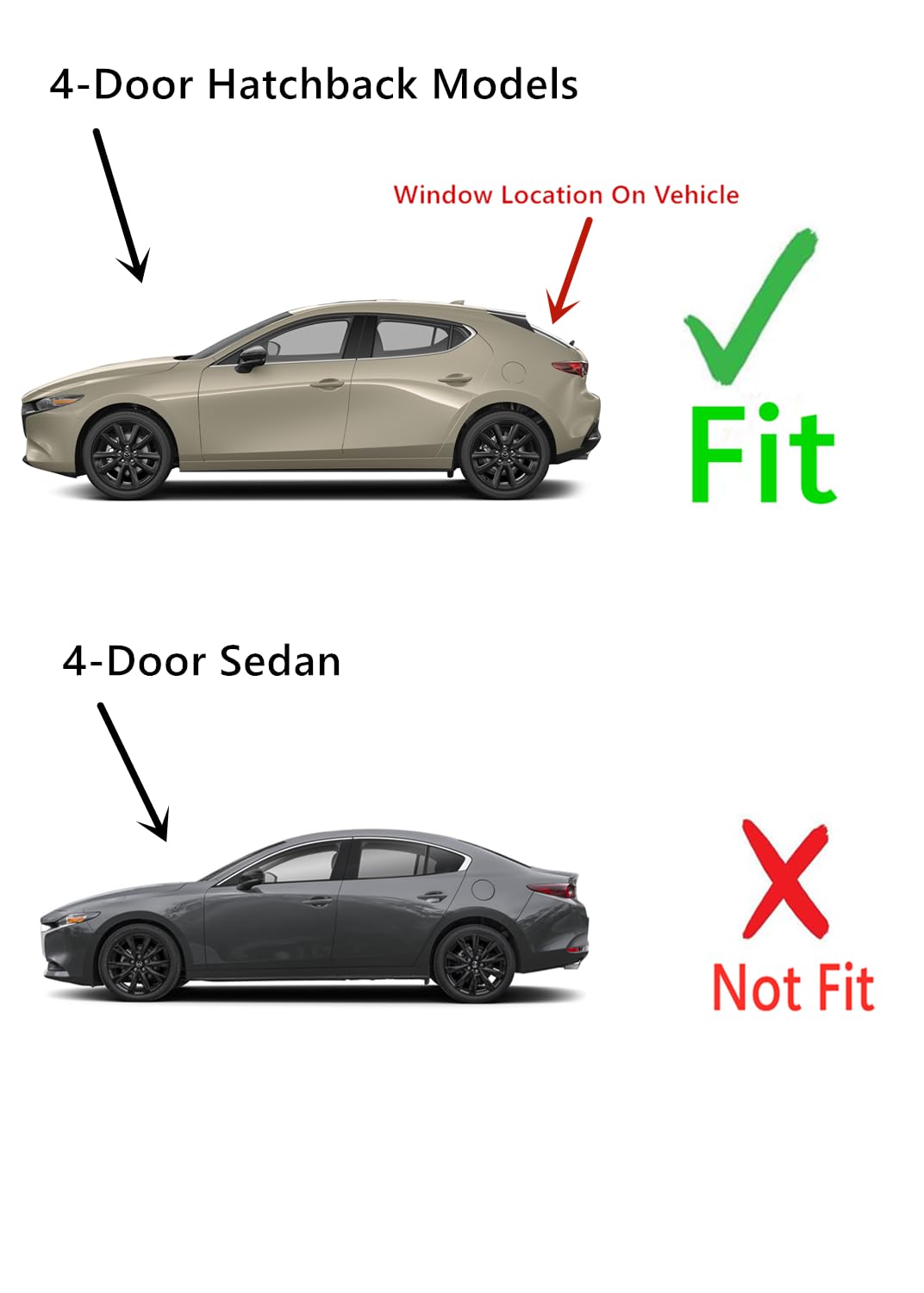 Tempered Heated Rear Back Window Back Glass Compatible with Mazda 3 4-Door Hatchback 2019-2025 Models