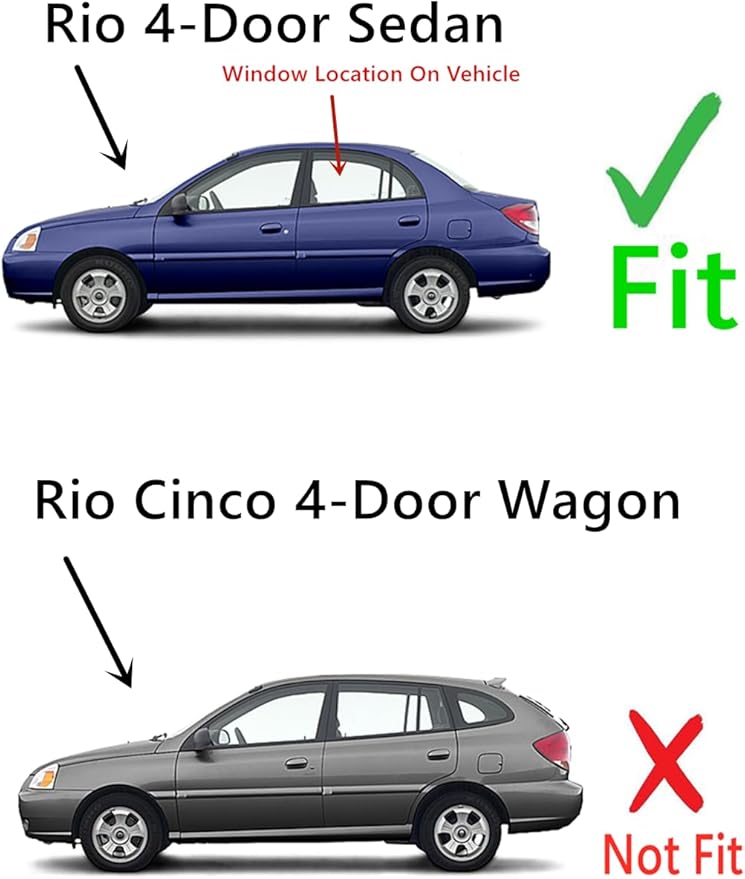 Driver Left Side Rear Door Window Door Glass Compatible with Kia Rio 4 Door Sedan 2001-2005 Models