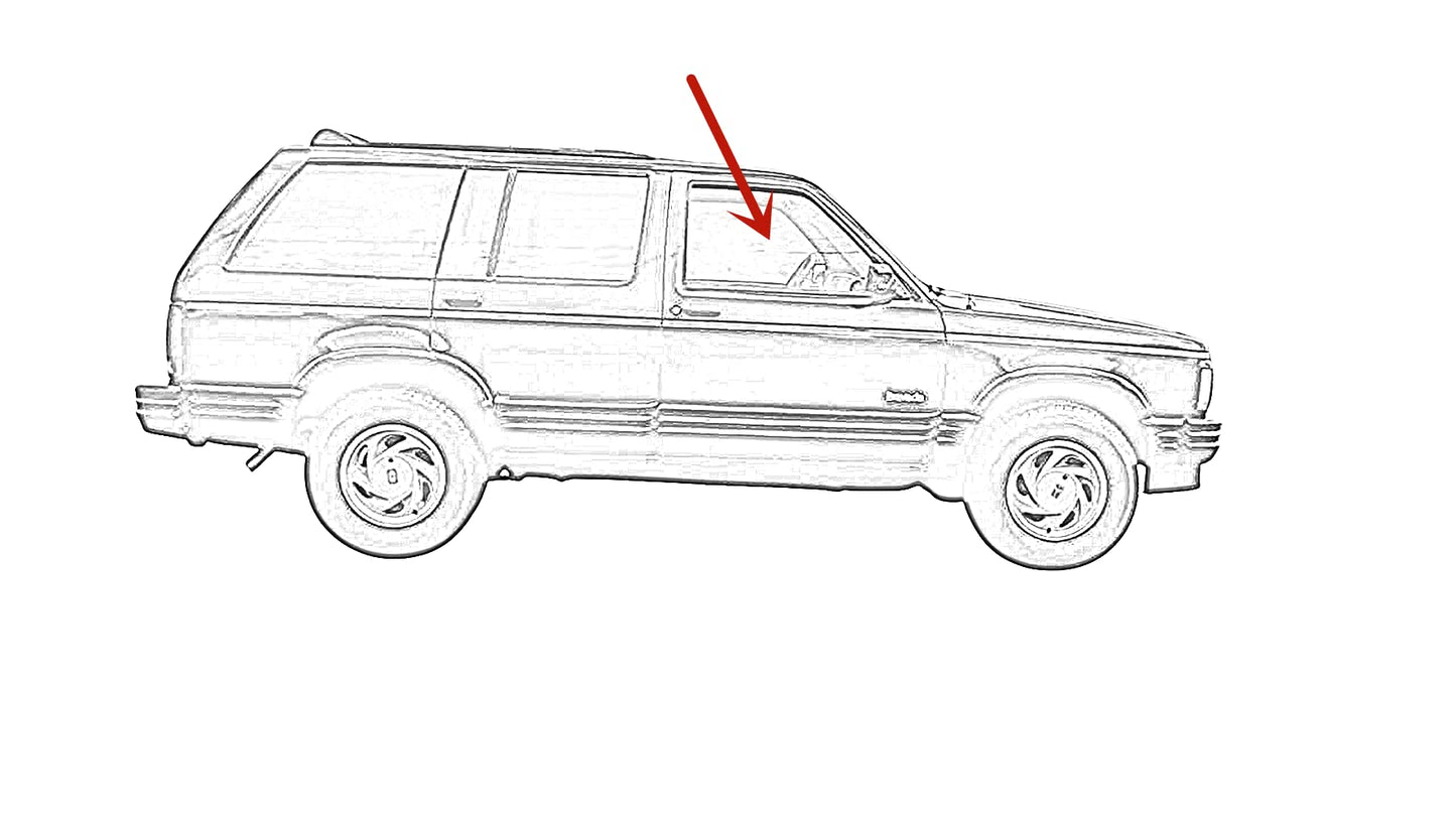 Passenger Right Side Front Door Window Door Glass Compatible with Oldsmobile Bravada 1993-1994 Models