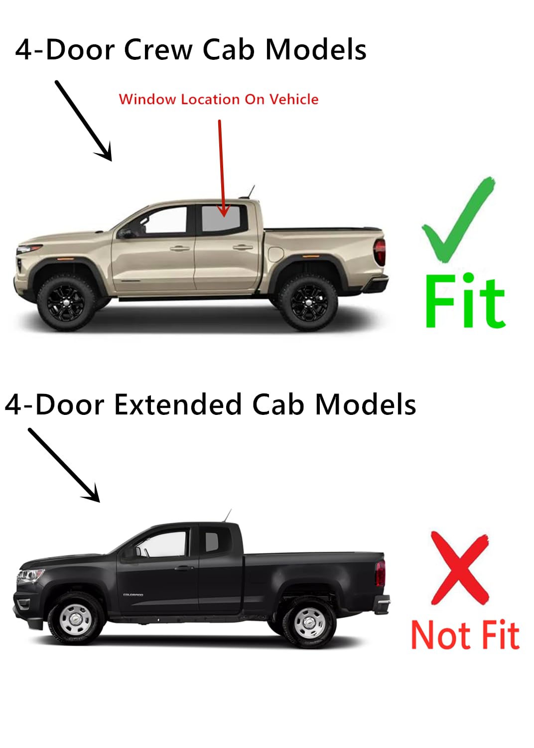 Tempered Driver Left Side Rear Door Window Door Glass Compatible with GMC Canyon / Chevrolet Colorado 4-Door Crew Cab Pickup 2023-2025 Models