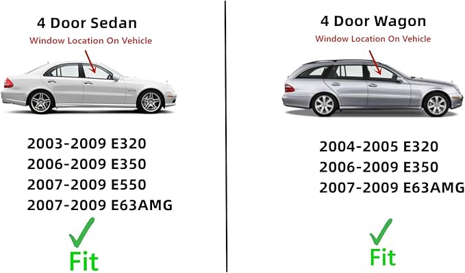 Passenger Right Side Front Door Window Door Glass Compatible with Mercedes Benz E320 E350 E500 E550 E55AMG E63AMG 2003-2009 4 Door Sedan / E350 E320 E63AMG 2004-2009 4 Door Wagon Models