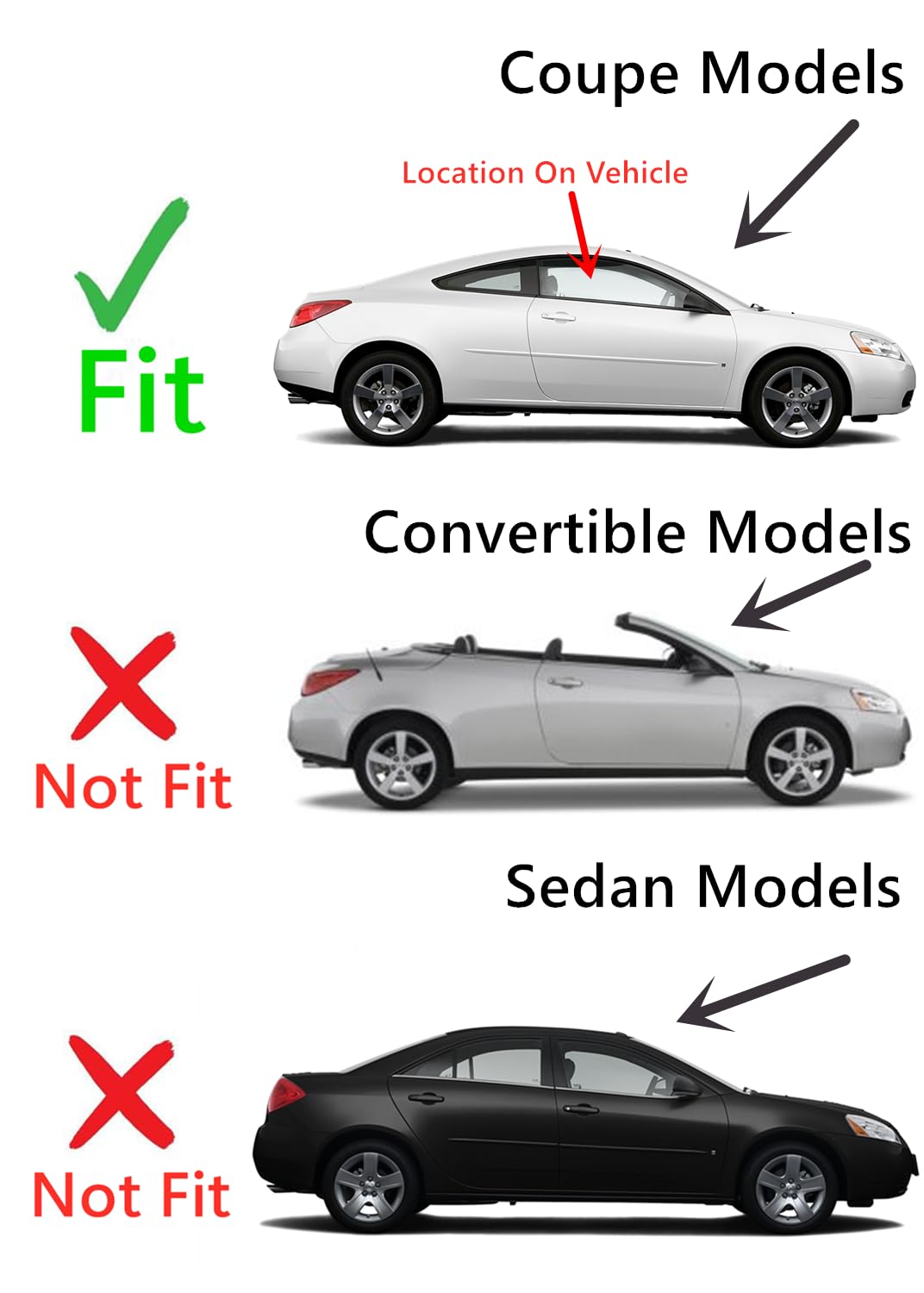Tempered Passenger Right Side Door Window Door Glass Compatible with Pontiac G6 2-Door Coupe 2006-2009 Models (Not For Sedan or Convertible)