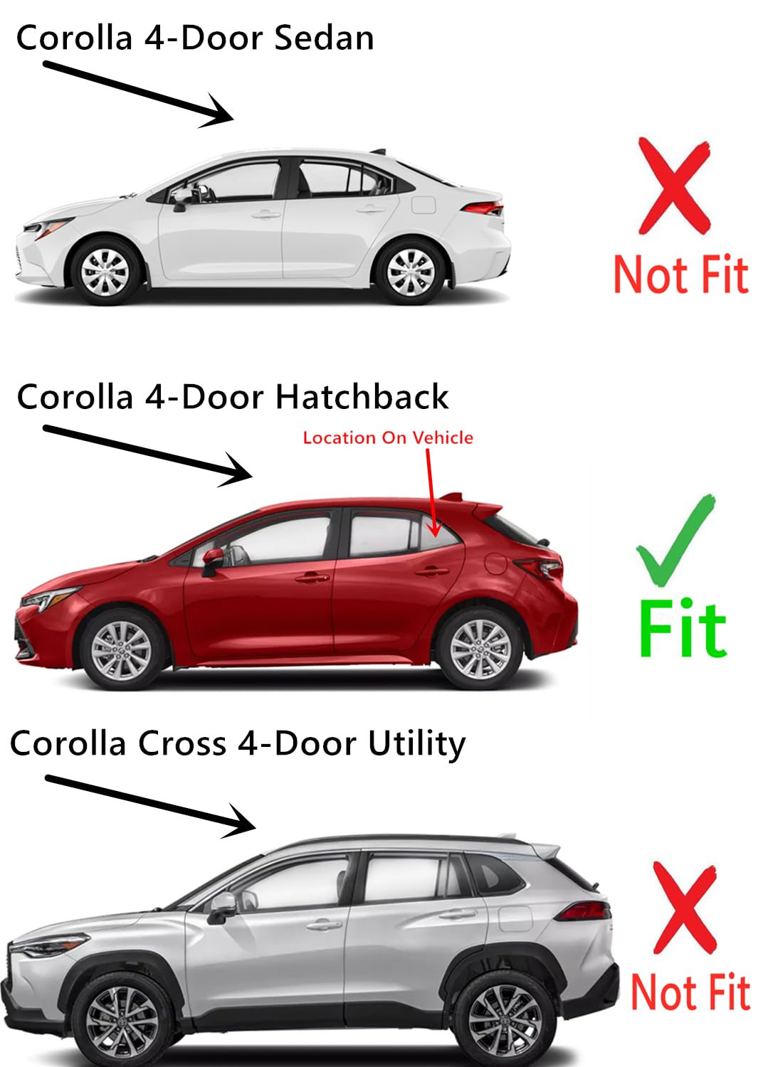 Driver Left Side Rear Vent Window Vent Glass Compatible with Toyota Corolla / Corolla GR 4 Door Hatchback 2019-2025 Models