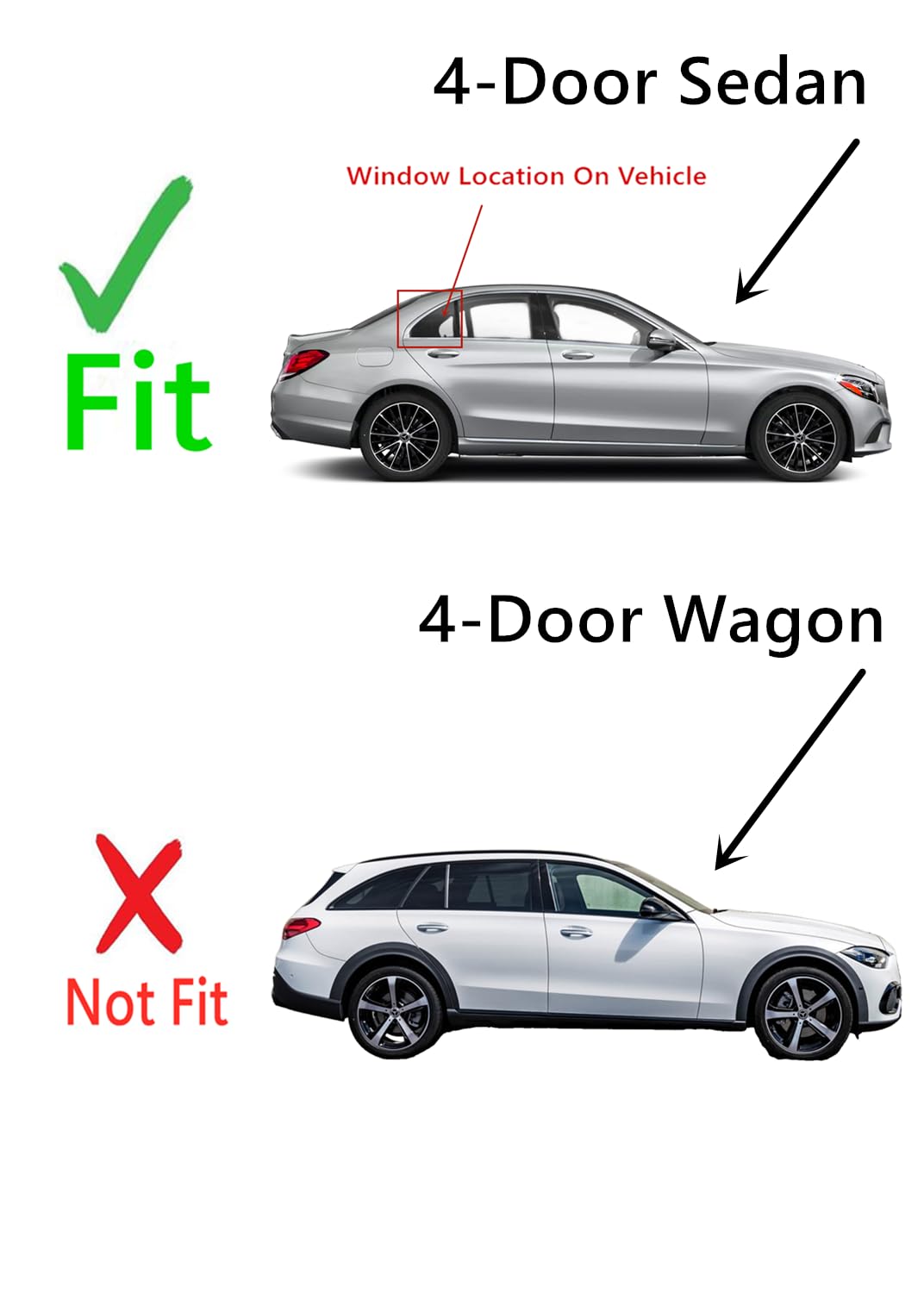 Tempered Passenger Right Side Rear Vent Window Vent Glass Compatible with Mercedes Benz C300 C400 C43AMG C63AMG 4-Door Sedan 2015-2021 Models