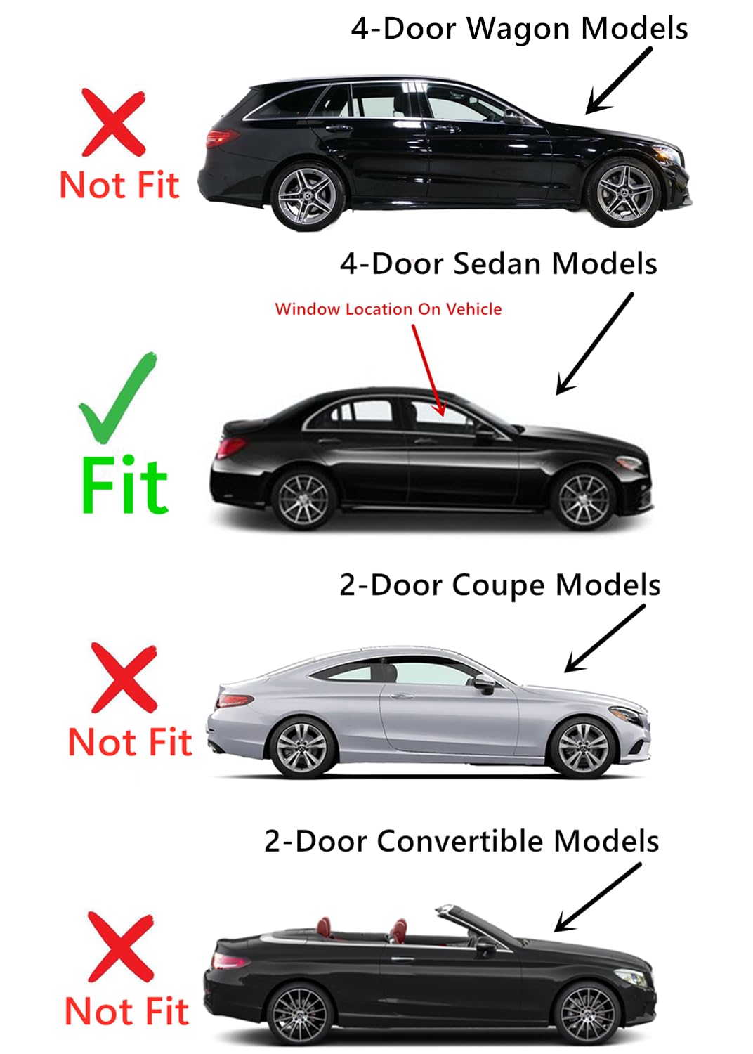 4MM Tempered Passenger Right Side Front Door Window Door Glass Compatible with Mercedes Benz C300 C400 C43AMG C63AMG 2015-2021 4-Door Sedan Models