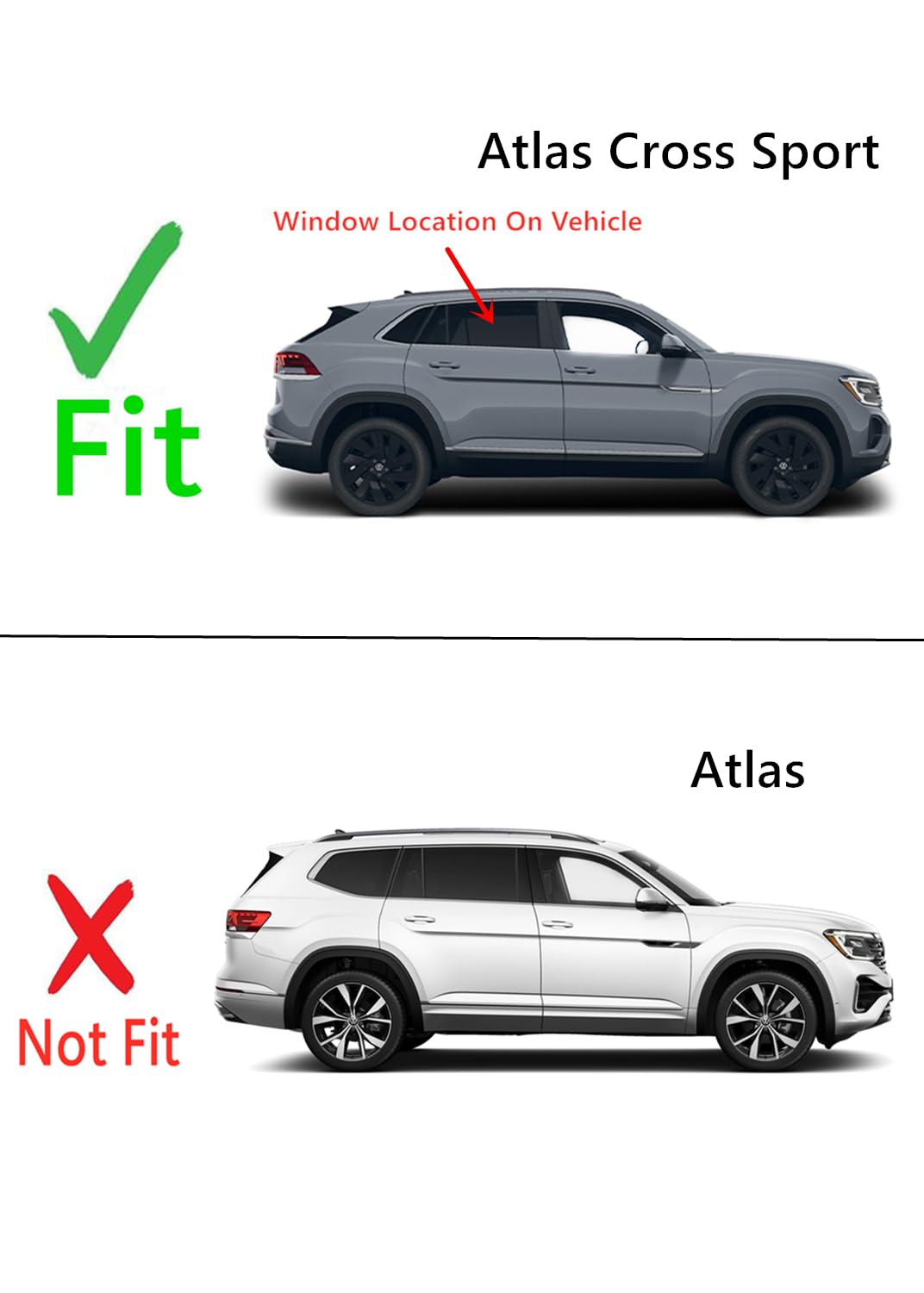 Tempered Passenger Right Side Rear Door Window Door Glass Compatible with Volkswagen Atlas Cross Sport 2020-2025 Models