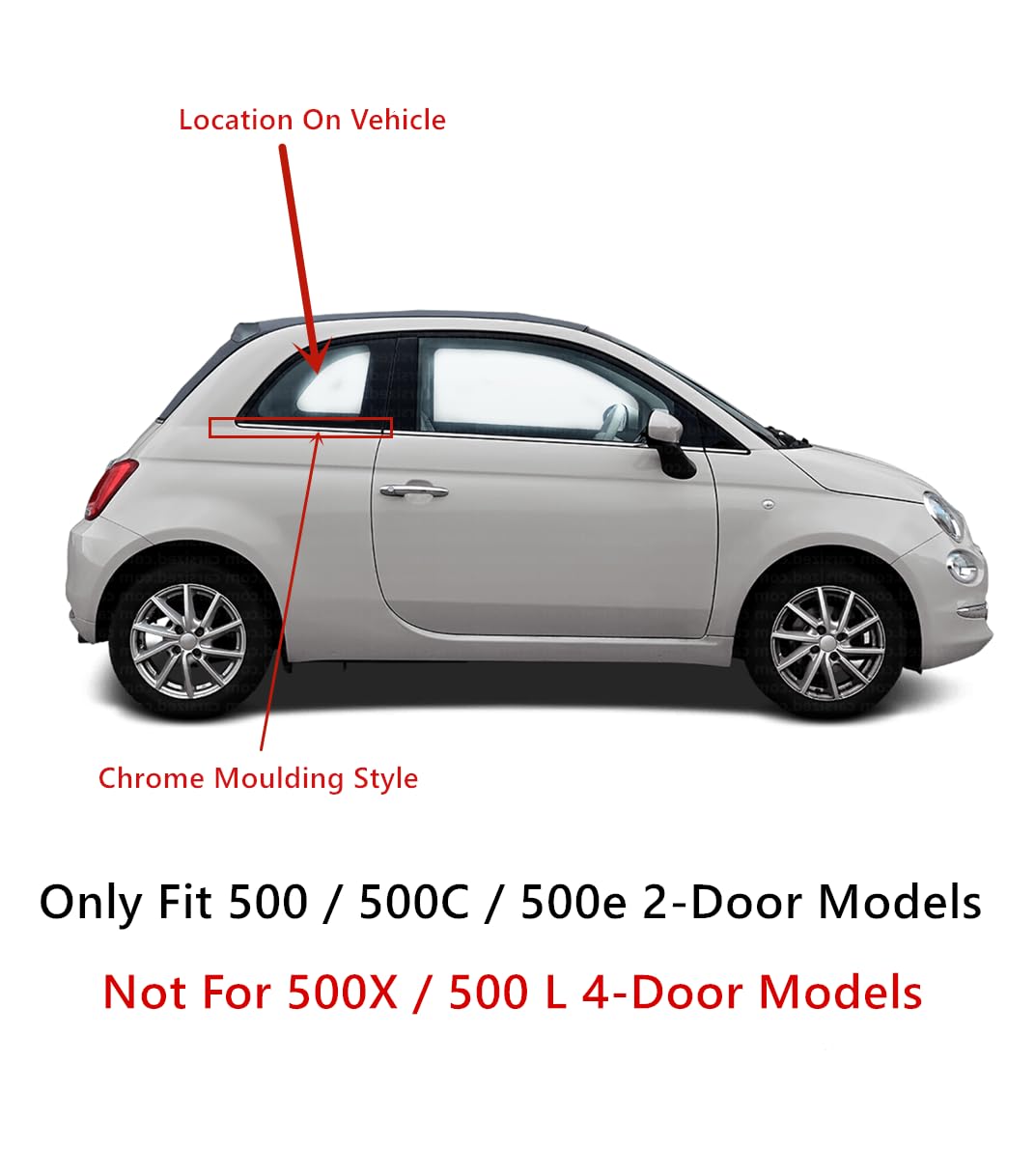 Tempered Chrom Moulding Style Passenger Right Side Quarter Window Quarter Glass Compatible with Fiat 500 / 500C / 500e 2012-2019 2-Door Models (Not For 500X or 500L )