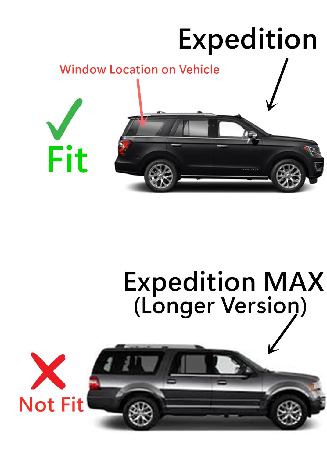 Tempered W/ Antenna Passenger Right Side Quarter Window Quarter Glass Compatible with Ford Expedition 2018-2024 Models ( Not For Expedition Max )