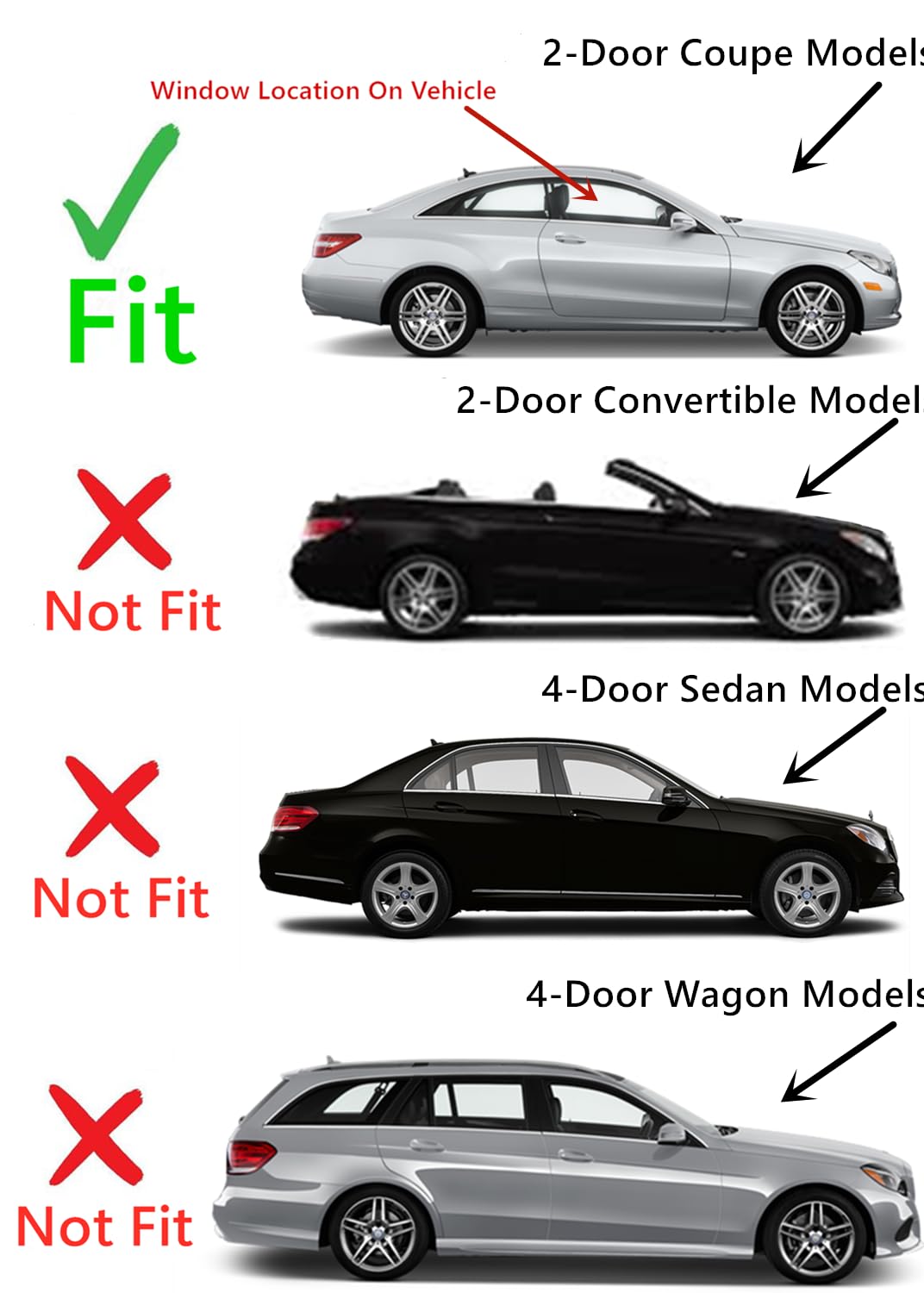 Tempered Passenger Right Side Door Window Door Glass Compatible with Mercedes Benz E350 E400 E550 2-Door Coupe 2010-2017 Models