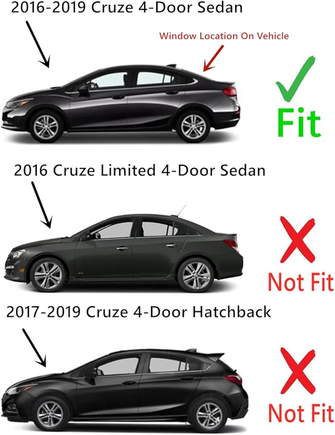 Heated Back Window Back Glass Compatible with Chevrolet Cruze 2016-2019 4-Door Sedan Models (Not For Cruze Limited or Hatchback)