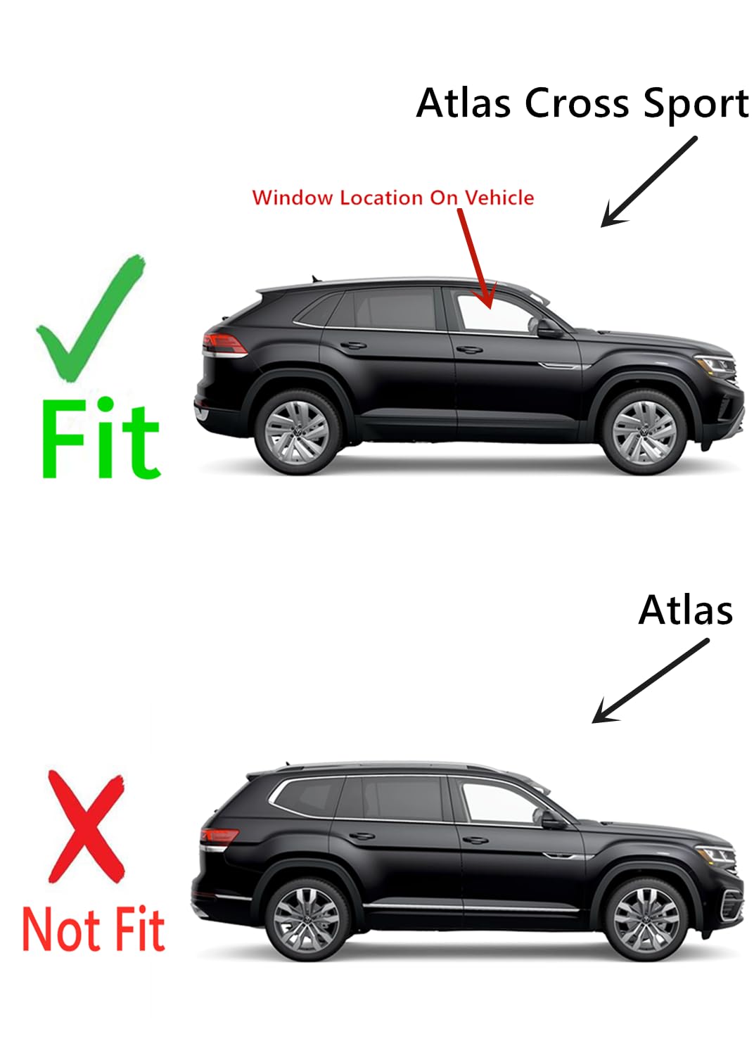 Tempered Passenger Right Side Front Door Window Door Glass Compatible with Volkswagen Atlas Cross Sport 2020-2024 Models (Not For Atlas)