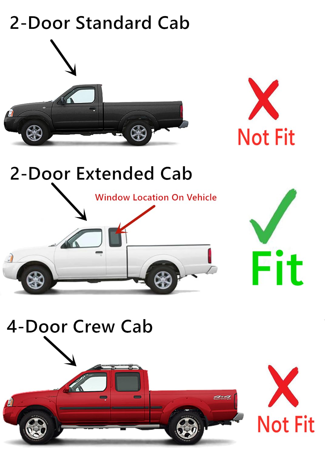 Driver Left Side Rear Quarter Glass Quarter Window Compatible with Nissan Frontier Pickup 2-Door Extended Cab 1998-2004 Models