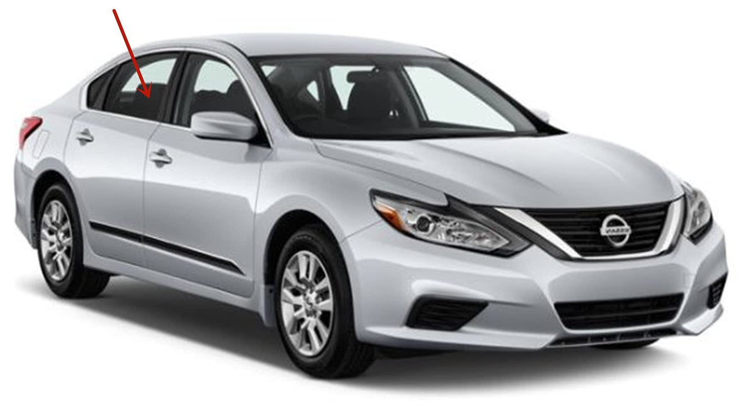 Passenger Right Side Rear Door Window Door Glass Compatible with Nissan Altima 4 Door Sedan 2013-2018 Models