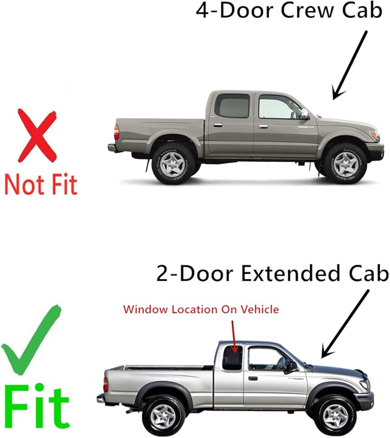 Passenger Right Side Rear Quarter Window Quarter Glass Compatible with Toyota Tacoma Pickup 2 Door Extended Cab 2001-2004 Models
