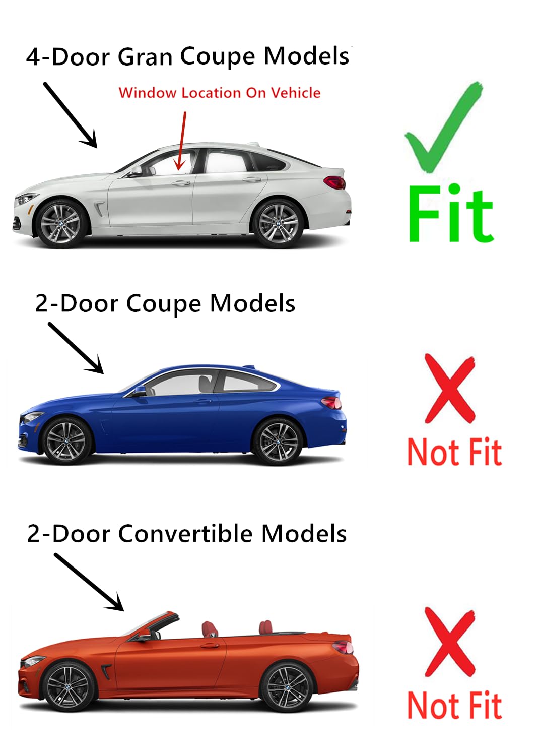 Tempered Driver Left Side Front Door Window Glass Compatible with BMW 428i 435i 430i 440i Gran Coupe 2015-2020 4-Door Models