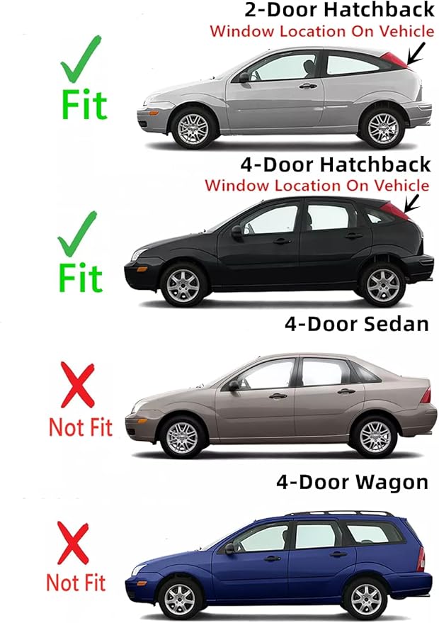 Heated Back Window Back Glass Compatible with Ford Focus 2000-2007 2/4 Door Hatchback Models