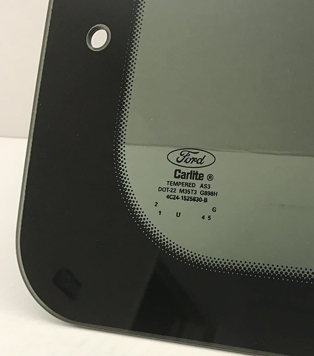 OE W/Logo Stationary Passenger Right Side Rear Hinged Body Side Door Window Door Glass Compatible with Ford Econoline Van 1992-2016 Models