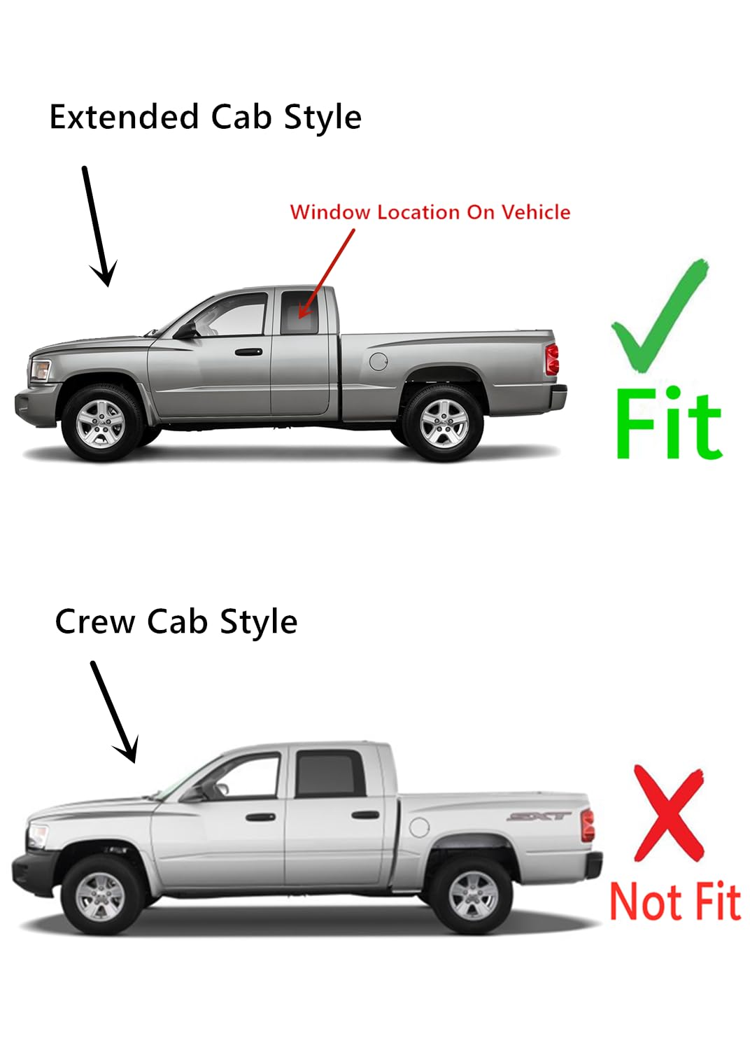 Tempered Driver Left Side Quarter Window Quarter Glass Compatible with Dodge Dakota 2005-2010 / Ram Dakota 2011 / Mitsubishi Raider 2006-2010 4-Door Extended/Quad Cab Pickup With Glue