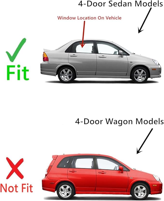 Passenger Right Side Rear Door Window Door Glass Compatible with Suzuki Aerio 4 Door Sedan 2002-2007