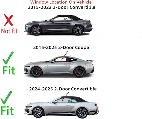 Driver Left Side Door Window Door Glass Compatible with Ford Mustang 2-Door Coupe 2015-2025,Mustang 2-Door Convertible 2015-2025 Models