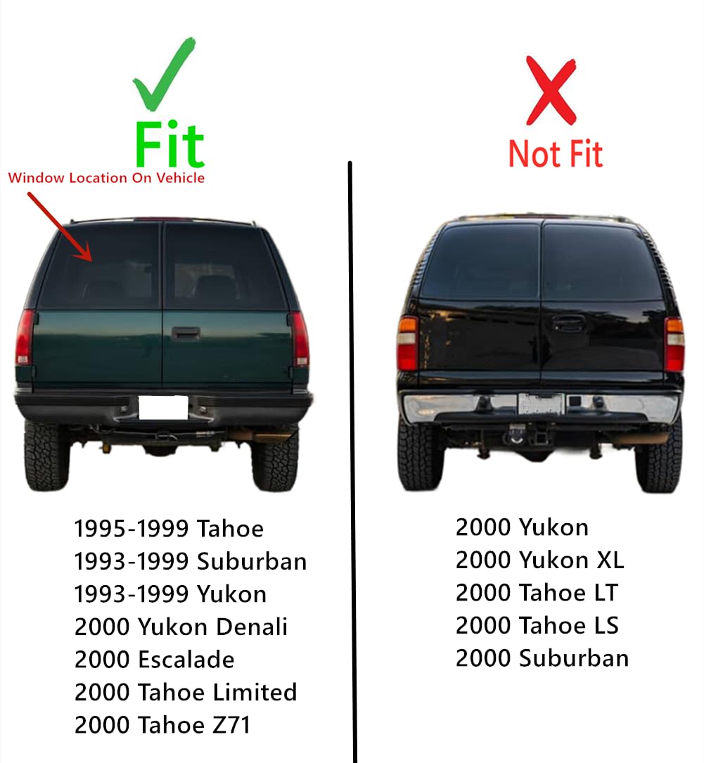 Non-Heated Back Window Glass Driver Left Side Compatible With GMC / Chevrolet Suburban Tahoe Yukon 1993-1999 & Tahoe Limited / Tahoe Z71 / Yukon Denali / Cadillac Escalade 2000 Models