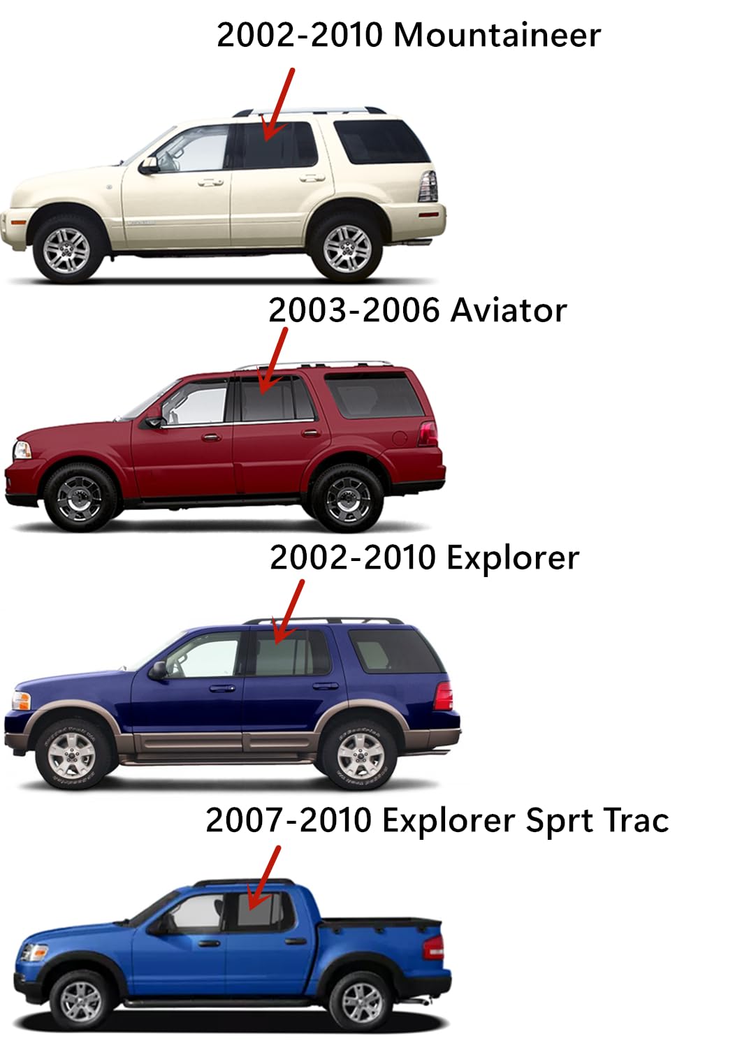 Driver Left Side Rear Door Window Door Glass Compatible with Ford Explorer 2002-2010 4 Door Models/ Explorer Sport Trac 2007-2010 4 Door Models