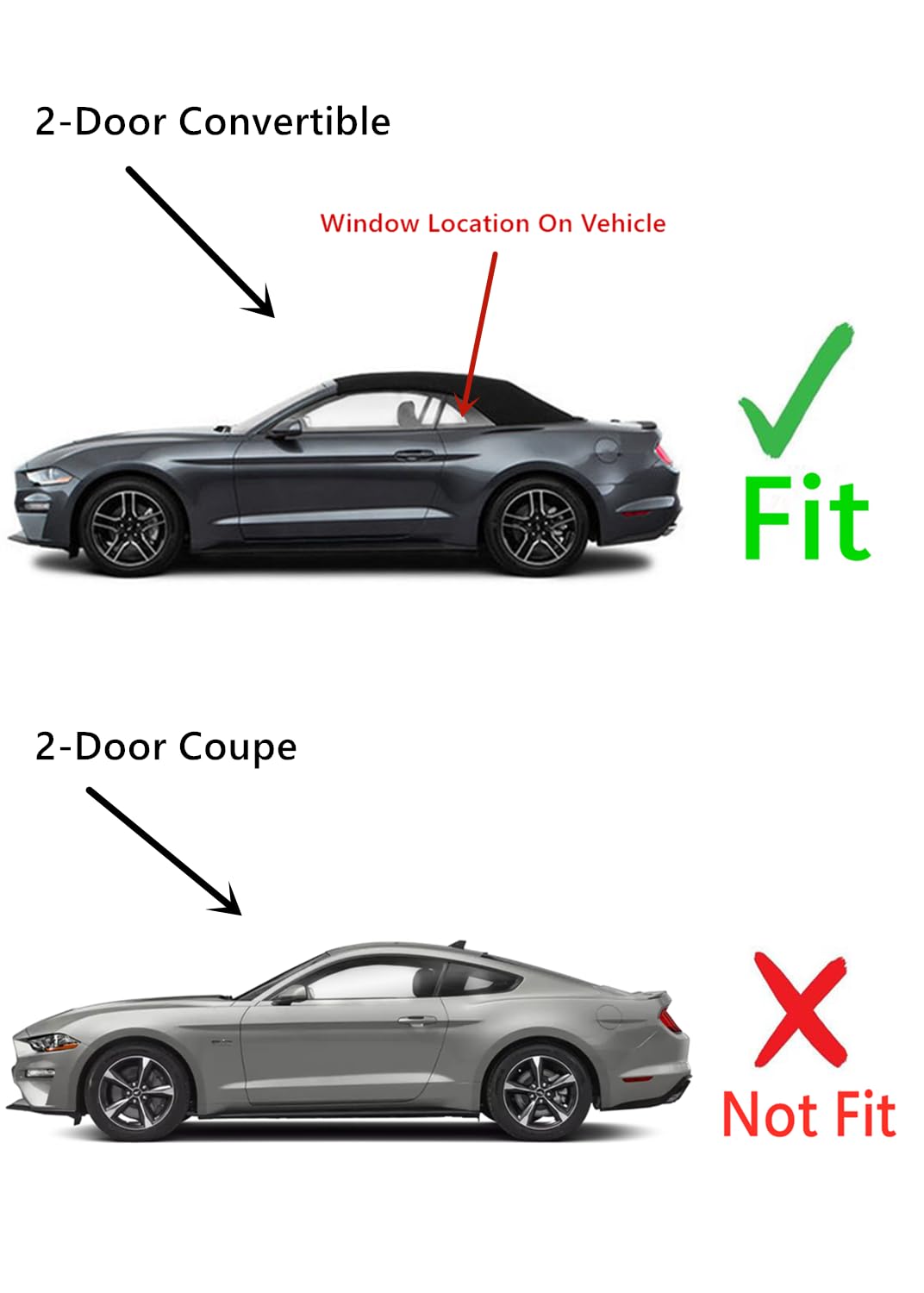 OE Driver Left Side Quarter Window Quarter Glass Compatible with Ford Mustang 2 Door Convertible 2015-2023 Models