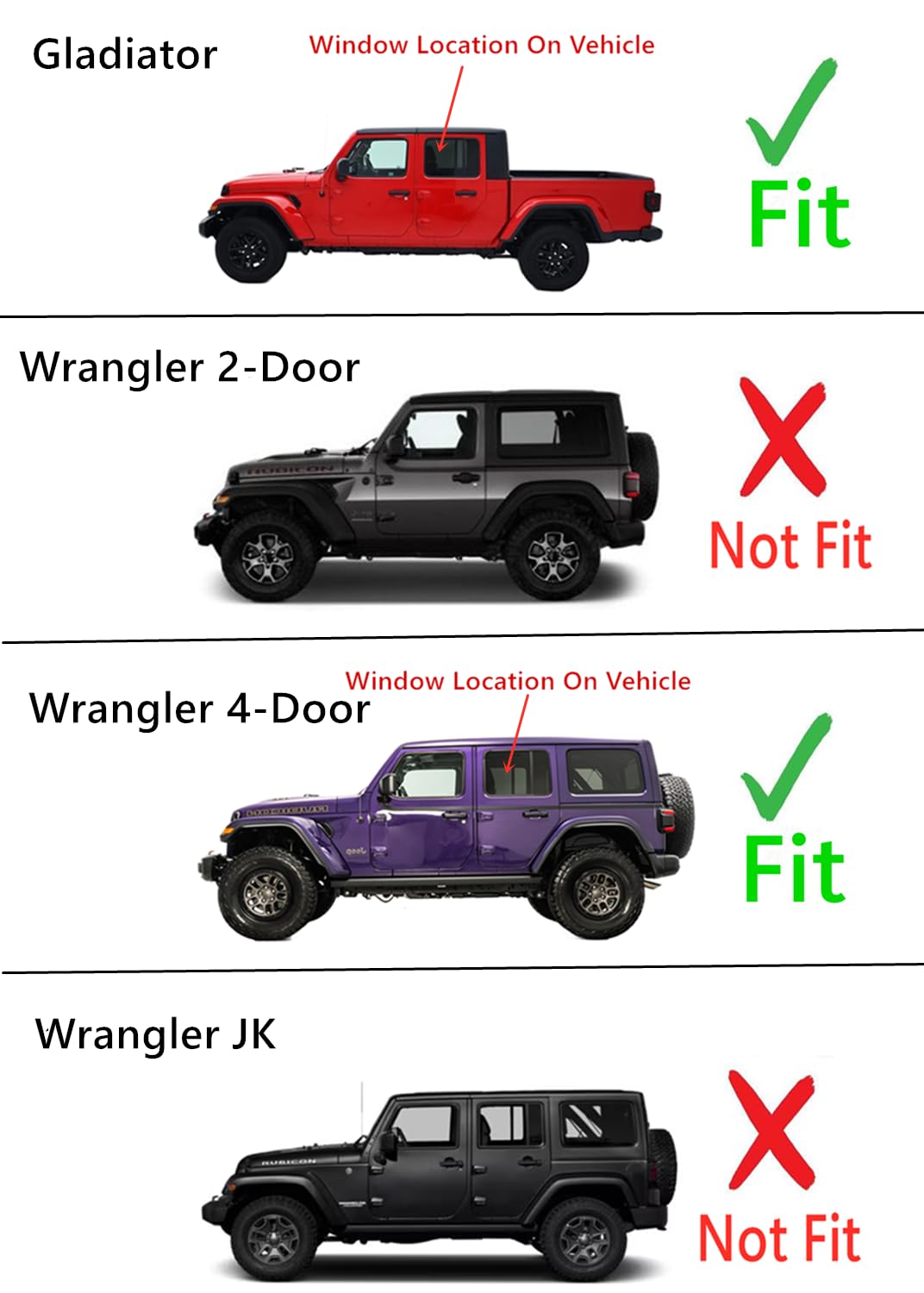 Privacy Driver Left Side Rear Door Window Door Glass Compatible with Jeep Wrangler 2018-2025 / Gladiator 2020-2025 4 Door Models