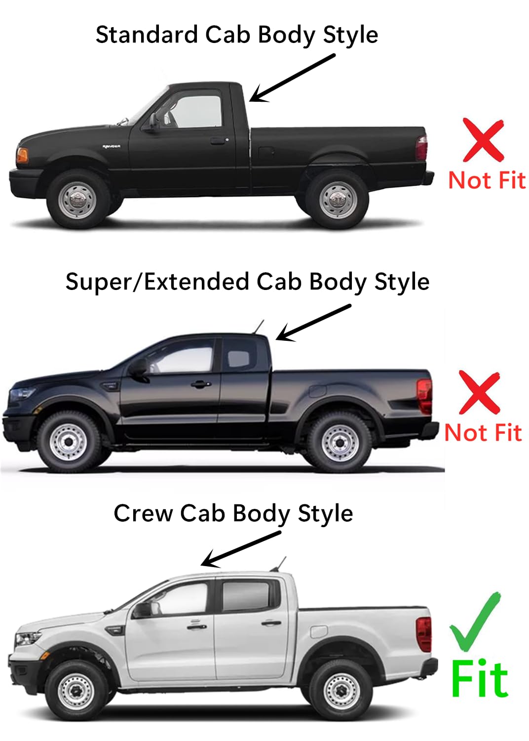 Driver Left Side Rear Door Window Door Glass Compatible with Ford Ranger Pickup 4 Door Crew Cab 2019-2023 Models