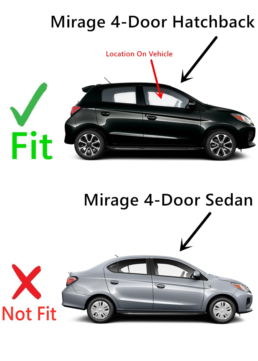 Passenger Right Front Door Window Door Glass Compatible with Mitsubishi Mirage 4 Door Hatchback 2014-2024 Models