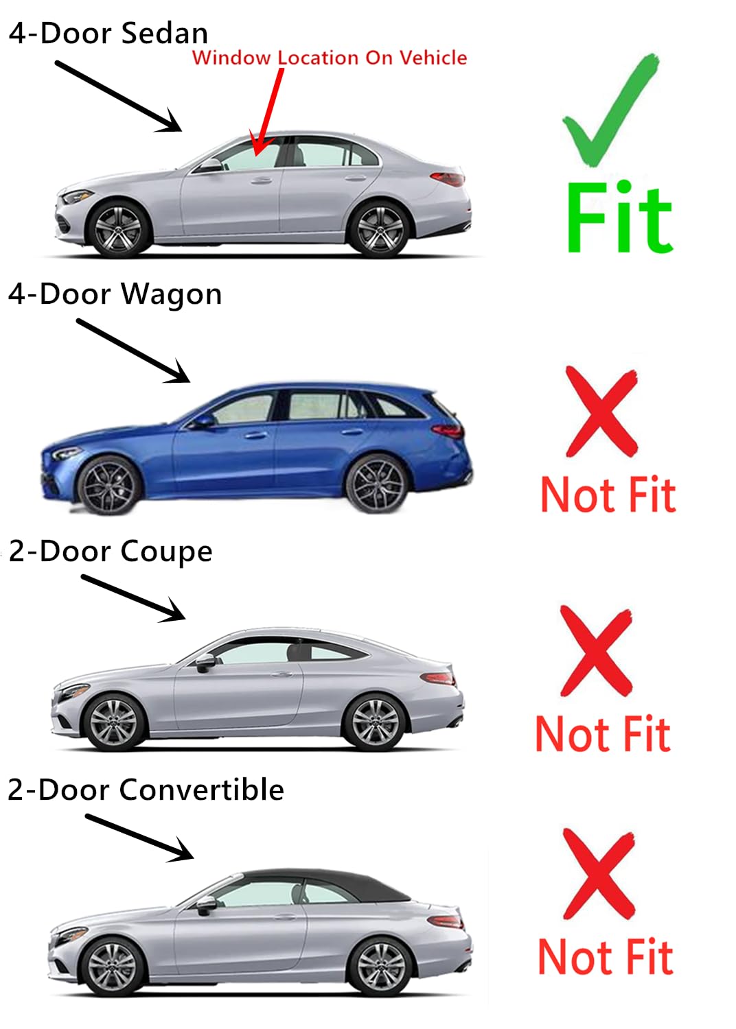 Tempered Driver Left Side Front Door Window Door Glass Compatible with Mercedes Benz C-Class C200 C300 C43AMG C63AMG 4-Door Sedan 2022-2024 Models