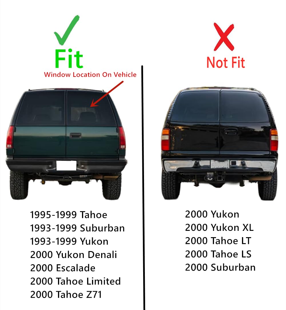 Non-Heated Heated Back Window Glass Passenger Right Side Compatible With GMC / Chevrolet Suburban Tahoe Yukon 1993-1999 & Tahoe Limited / Tahoe Z71 / Yukon Denali / Cadillac Escalade 2000 Models